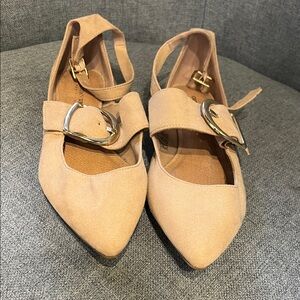 Christian Siriano Tan Flats with Silver Buckle